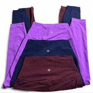 Bundle (3) Lululemon High-Rise Colorblock Leggings - Purple, Navy & Burgundy